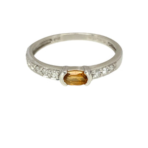 14ct White Gold Diamond & Citrine Set Band Ring