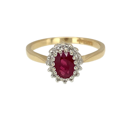 9ct Gold Diamond & Ruby Set Cluster Ring