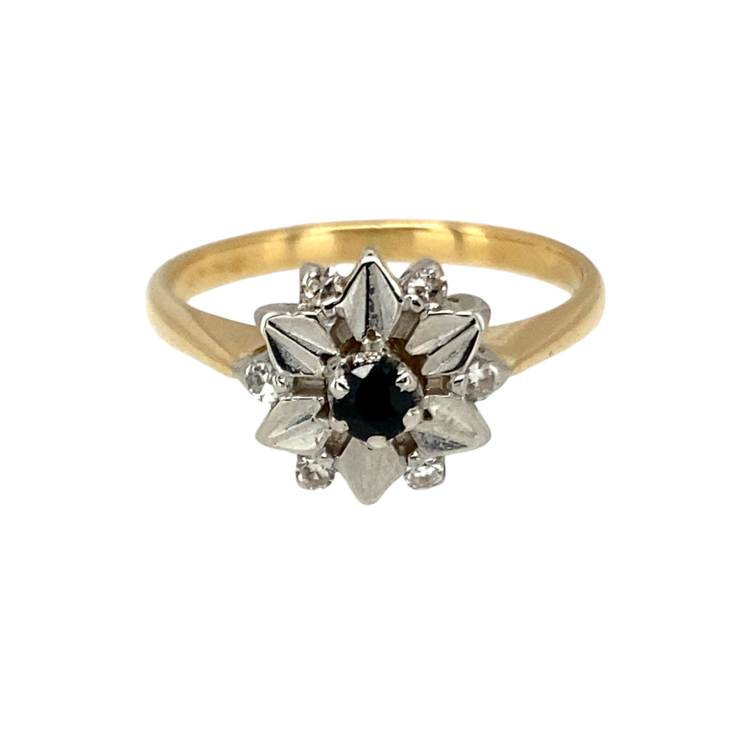 18ct Gold Diamond & Sapphire Set Flower Ring