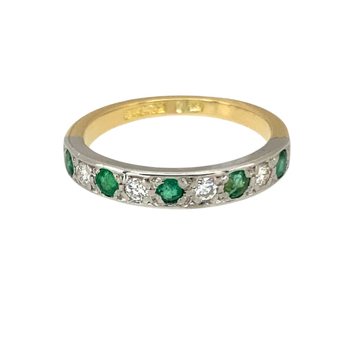 18ct Gold Diamond & Emerald Set Band Ring