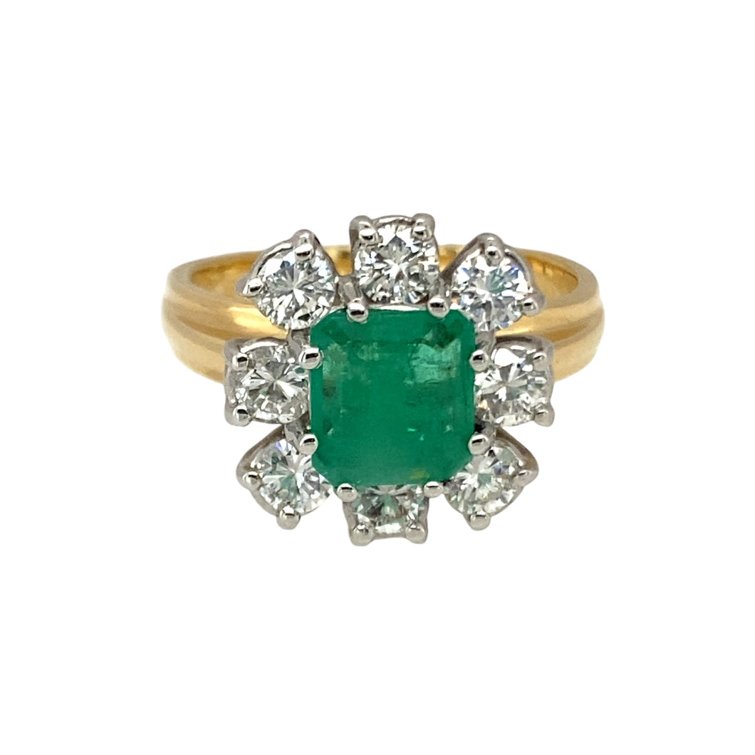 18ct Gold Diamond & Emerald Set Cluster Ring