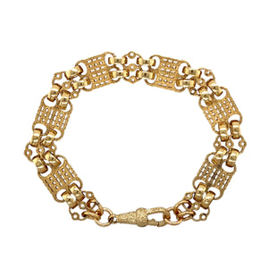 New 9ct Gold 7.75" Double Patterned Gypsy Style Link Bracelet