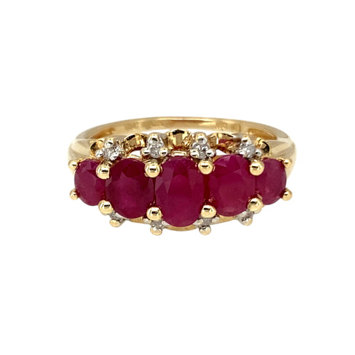 9ct Gold Diamond & Ruby Set Band Ring