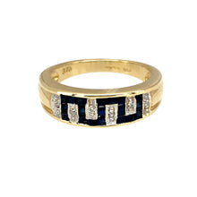 Load image into Gallery viewer, 9ct Gold Diamond &amp; Sapphire Set Greek Key Band Ring
