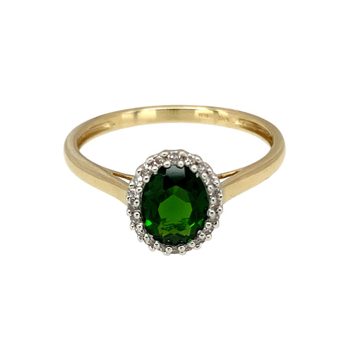 9ct Gold Diamond & Green Stone Set Cluster Ring