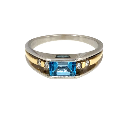 9ct White Gold Diamond & Blue Topaz Set Ring