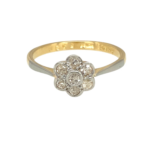 18ct Gold & Platinum Diamond Set Art Deco Style Flower Ring