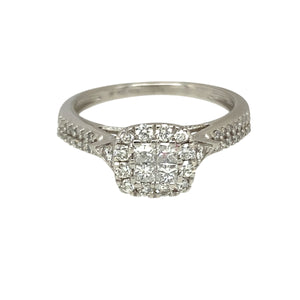 9ct White Gold & Diamond Set Halo Cluster Ring