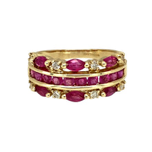 Load image into Gallery viewer, 9ct Gold Diamond &amp; Pink Stone Set Band Ring
