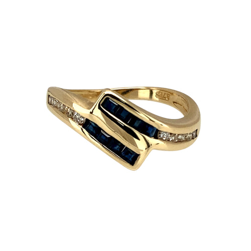 9ct Gold Diamond & Sapphire Set Wrap Around Ring