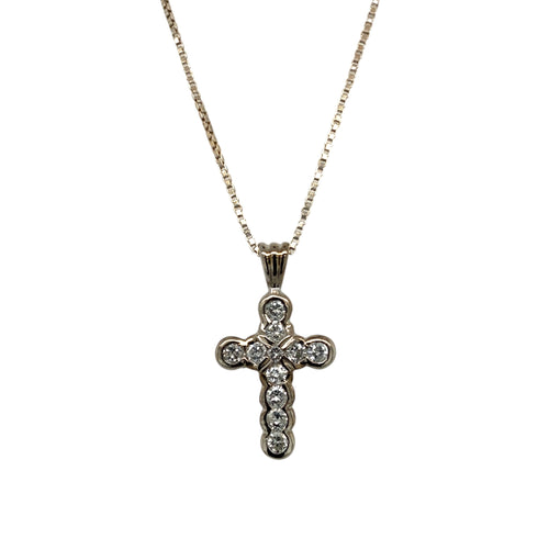 18ct White Gold & Diamond Set Cross 18