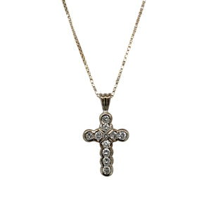 18ct White Gold & Diamond Set Cross 18" Necklace