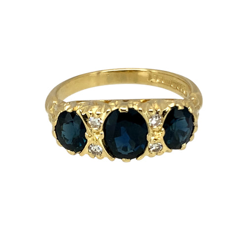 18ct Gold Diamond & Sapphire Set Vintage Style Ring