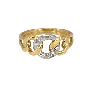 9ct Gold & Diamond Set Curb Link Ring