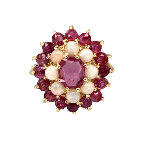 9ct Gold Ruby & Opalique Set Cluster Ring