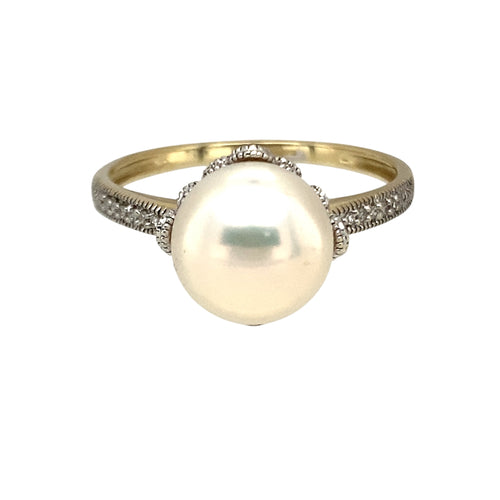 9ct Gold Diamond & Pearl Set Ring