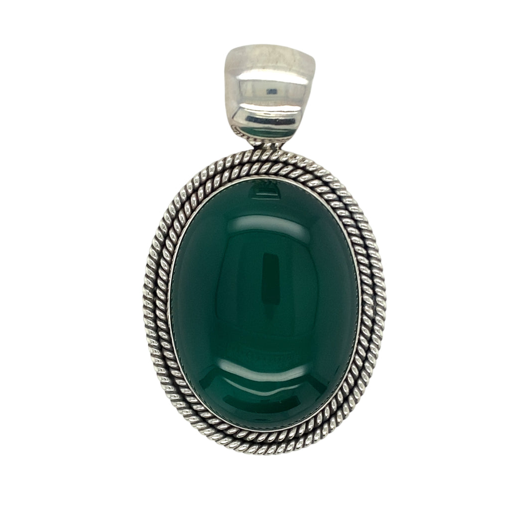 925 Silver & Green Stone Set Oval Pendant