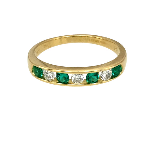 18ct Gold Diamond & Emerald Set Band Ring