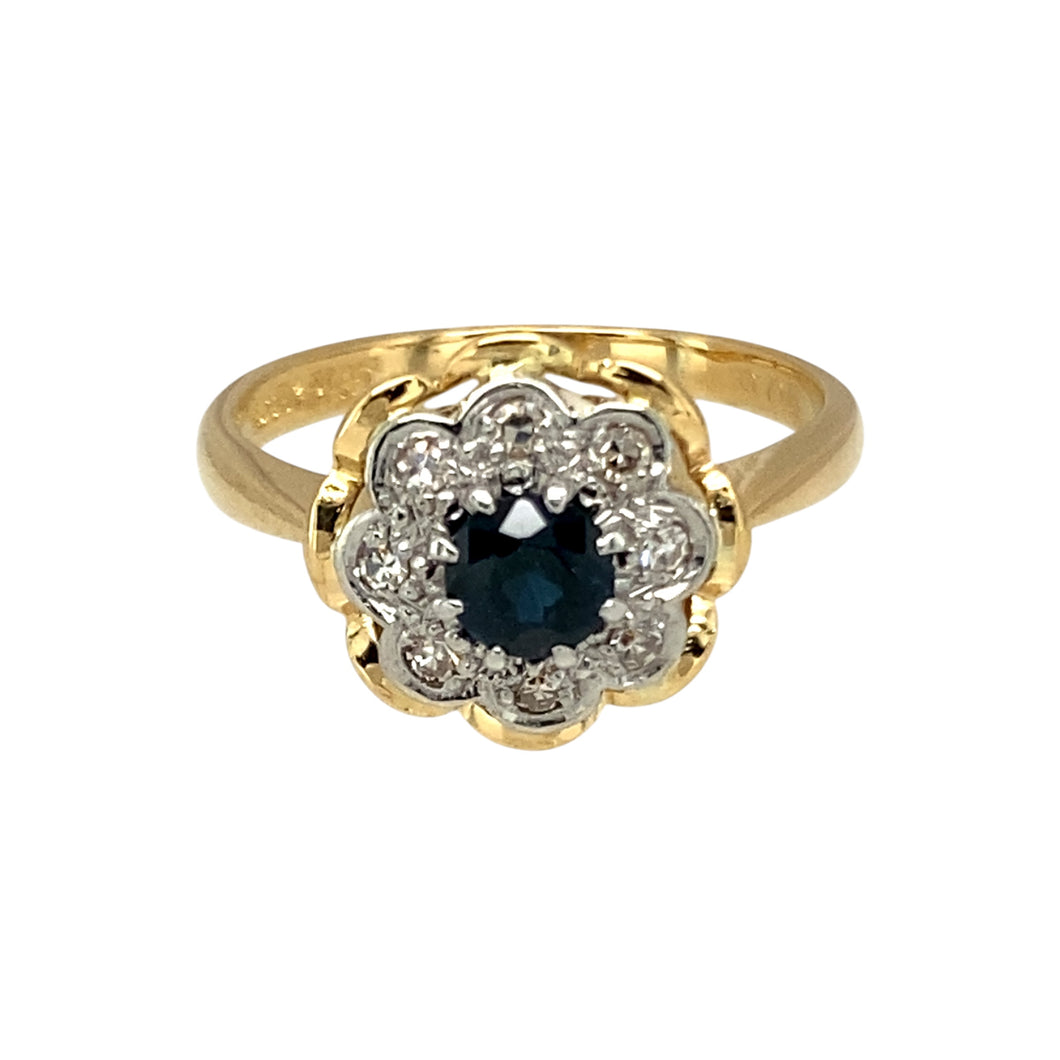 18ct Gold Diamond & Sapphire Set Flower Ring