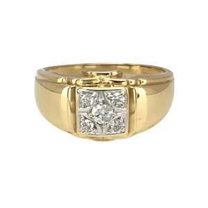 9ct Gold & Diamond Set Cluster Signet Ring