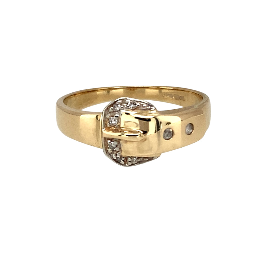 9ct Gold & Diamond Set Buckle Ring