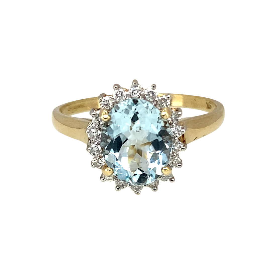 9ct Gold Diamond & Aquamarine Set Cluster Ring