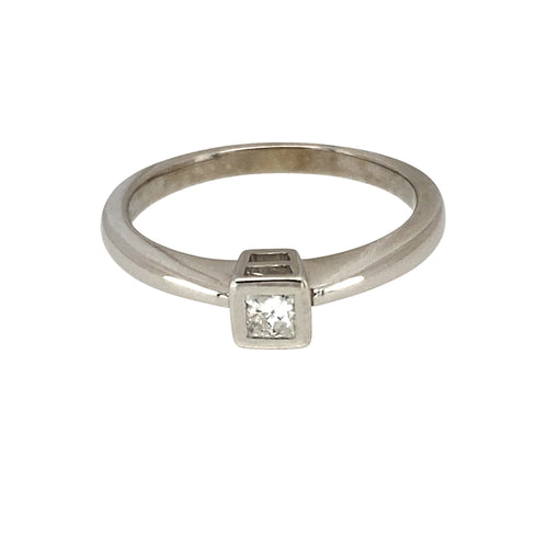 9ct White Gold & Diamond Set Princess Cut Solitaire Ring