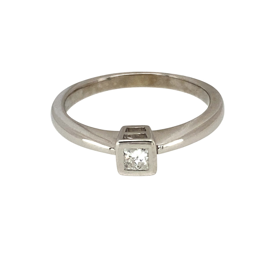 9ct White Gold & Diamond Set Princess Cut Solitaire Ring