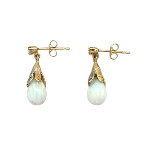 9ct Gold Diamond & Opalique Set Drop Earrings