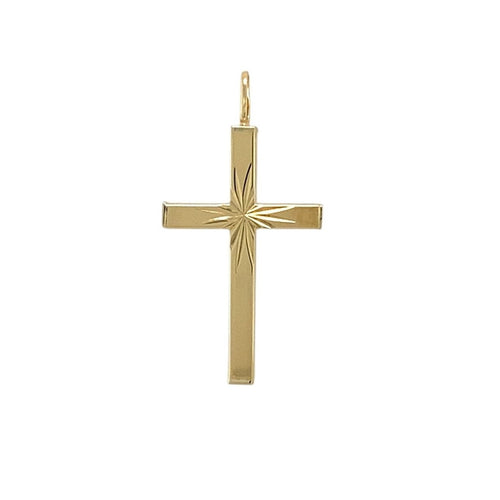 9ct Gold Starburst Patterned Cross Pendant