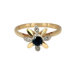 9ct Gold Diamond & Sapphire Set Flower Style Ring