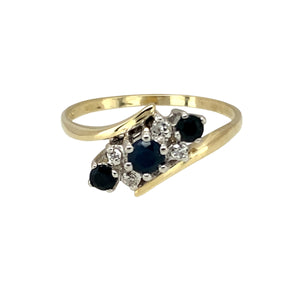 9ct Gold Diamond & Sapphire Set Twist Ring