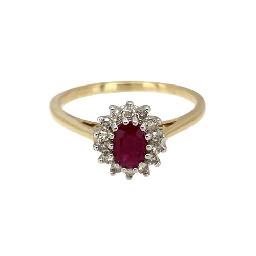 9ct Gold Diamond & Ruby Set Cluster Ring