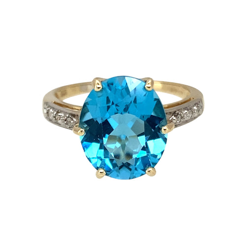 9ct Gold Diamond & Blue Topaz Set Dress Ring