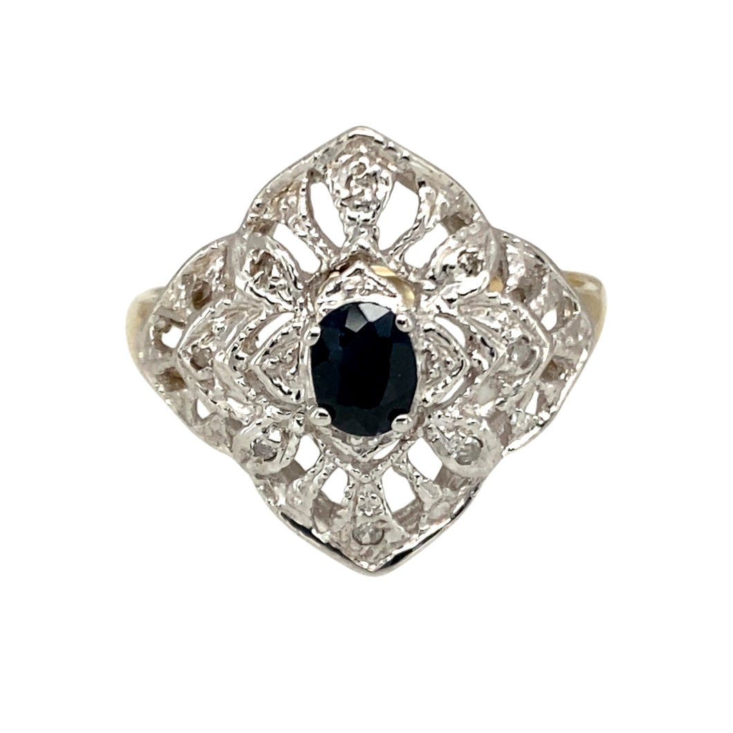 9ct Gold Diamond & Sapphire Set Dress Ring