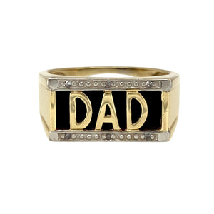 9ct Gold Diamond & Onyx Set Signet Dad Ring