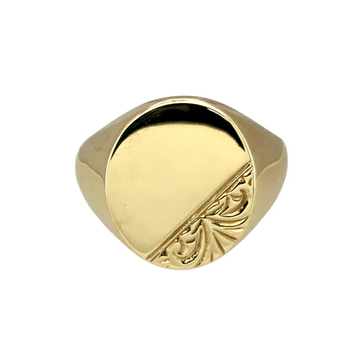 9ct Gold Oval Patterned Signet Ring