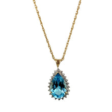 Load image into Gallery viewer, 9ct Gold Diamond &amp; Blue Topaz Set Teardrop Cluster 16&quot; Necklace
