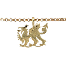 Load image into Gallery viewer, Preowned 9ct Yellow Gold Welsh Dragon Pendant on a 20&quot; belcher chain with the weight 10.20 grams. The pendant is 2.5cm long including the bail
