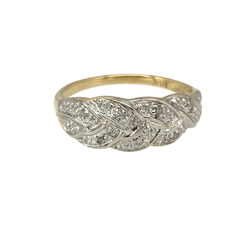 9ct Gold & Diamond Set Plaited Band Ring