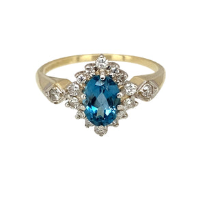 9ct Gold Diamond & Blue Topaz Set Cluster Ring