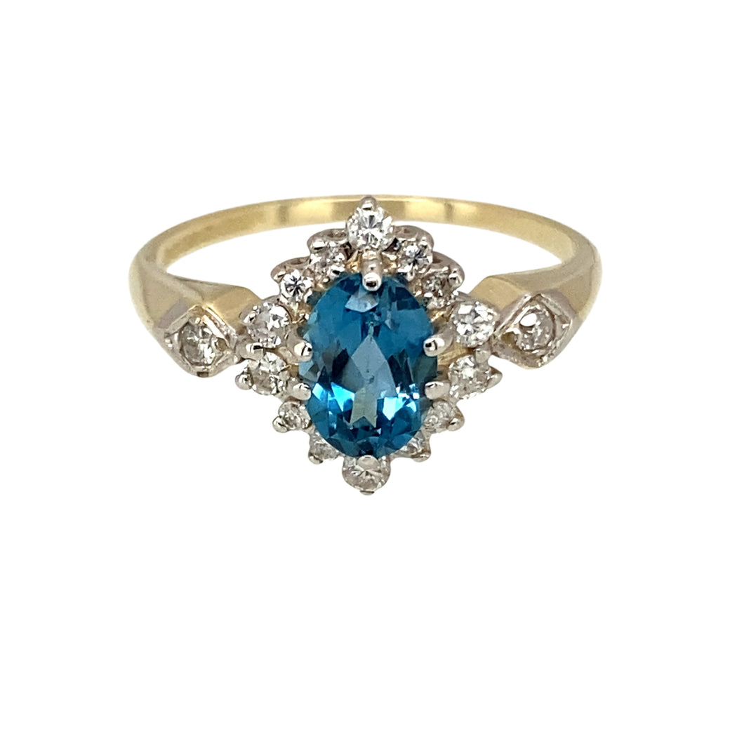 9ct Gold Diamond & Blue Topaz Set Cluster Ring