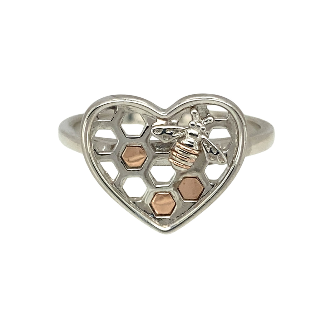 925 Silver Clogau Honey Comb Bee Heart Ring