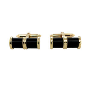 Preowned 9ct Yellow Gold & Black Stone Cufflinks with the weight 8 grams