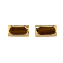 Load image into Gallery viewer, Preowned 9ct Rose Gold &amp; Tiger&#39;s Eye Cufflinks with the weight 9.20 grams. Tehe tiger&#39;s eye stones are each 17mm by 7mm
