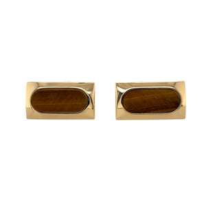 Preowned 9ct Rose Gold & Tiger's Eye Cufflinks with the weight 9.20 grams. Tehe tiger's eye stones are each 17mm by 7mm