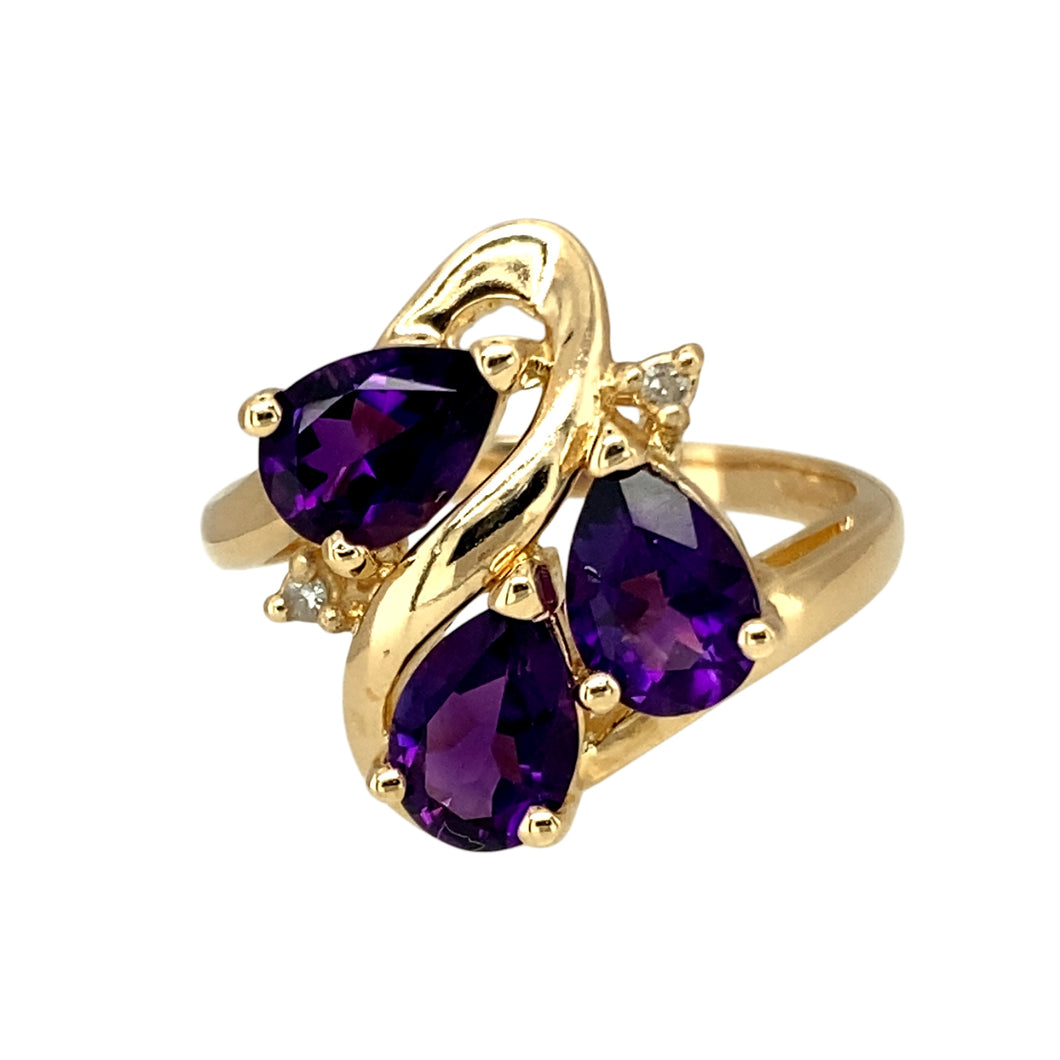 9ct Gold Diamond & Amethyst Set Dress Ring