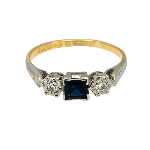 18ct Gold Diamond & Sapphire Set Trilogy Ring