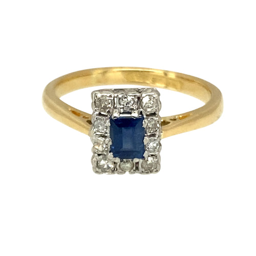 18ct Gold & Platinum Diamond & Sapphire Set Vintage Cluster Ring