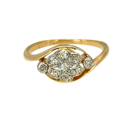 18ct Gold & Platinum Diamond Set Art Deco Style Flower Ring